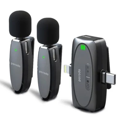 Porodo Dual Connector Lavalier Microphone Dual Mic - Black
